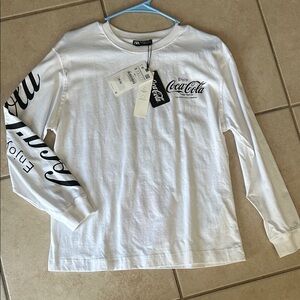 Zara White Long Sleeve Tee with Black Coca Cola Print